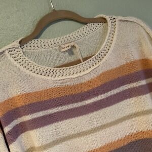 Hem & Thread Striped Sweater With 3/4 Sleeves Lightweight Classic Lacy Hem L